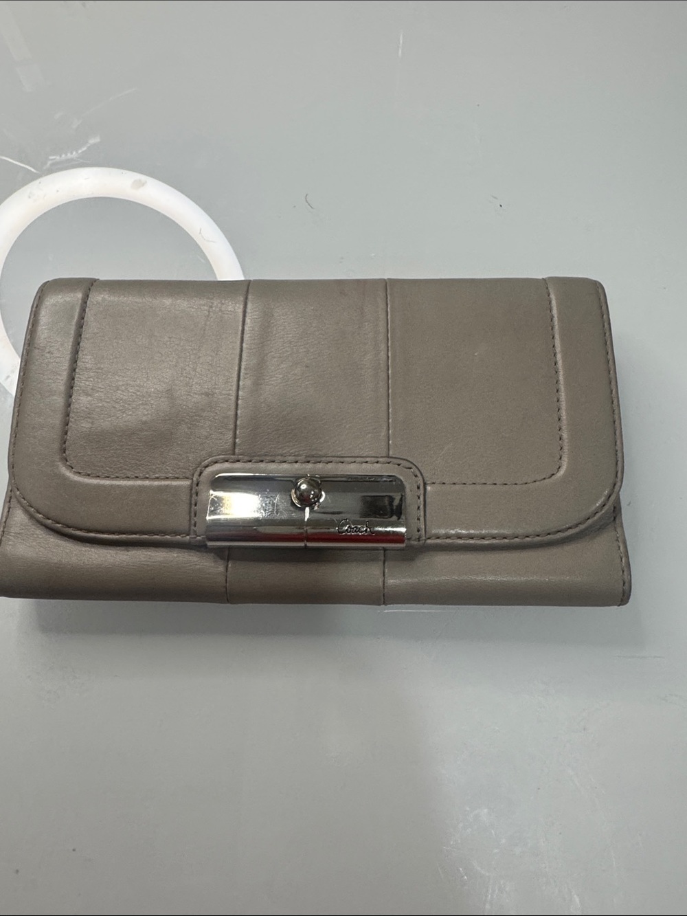Coach Gray Leather Flap Kristin Wallet with Silver Hardware